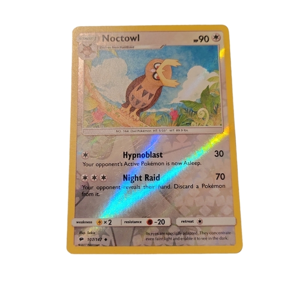 Pokemon TCG Noctowl 2017 Burning Shadows 107/147 Reverse Holo - Picture 1 of 2